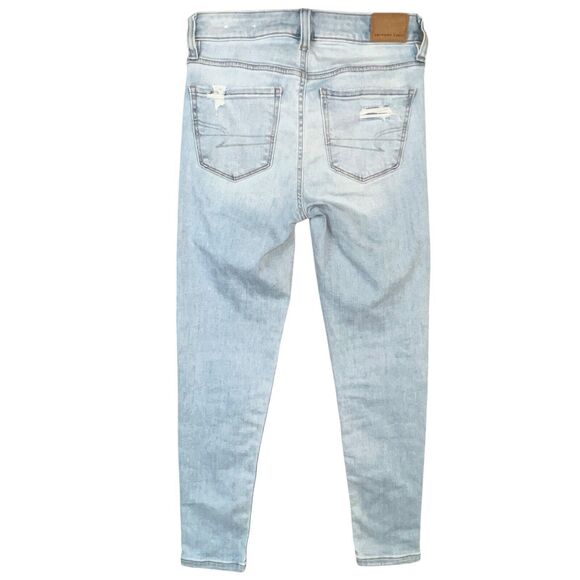 AEO Jeans Blue Denim Hi Rise Jegging Crop Women 0 Short Distressed Stretch - Picture 5 of 13